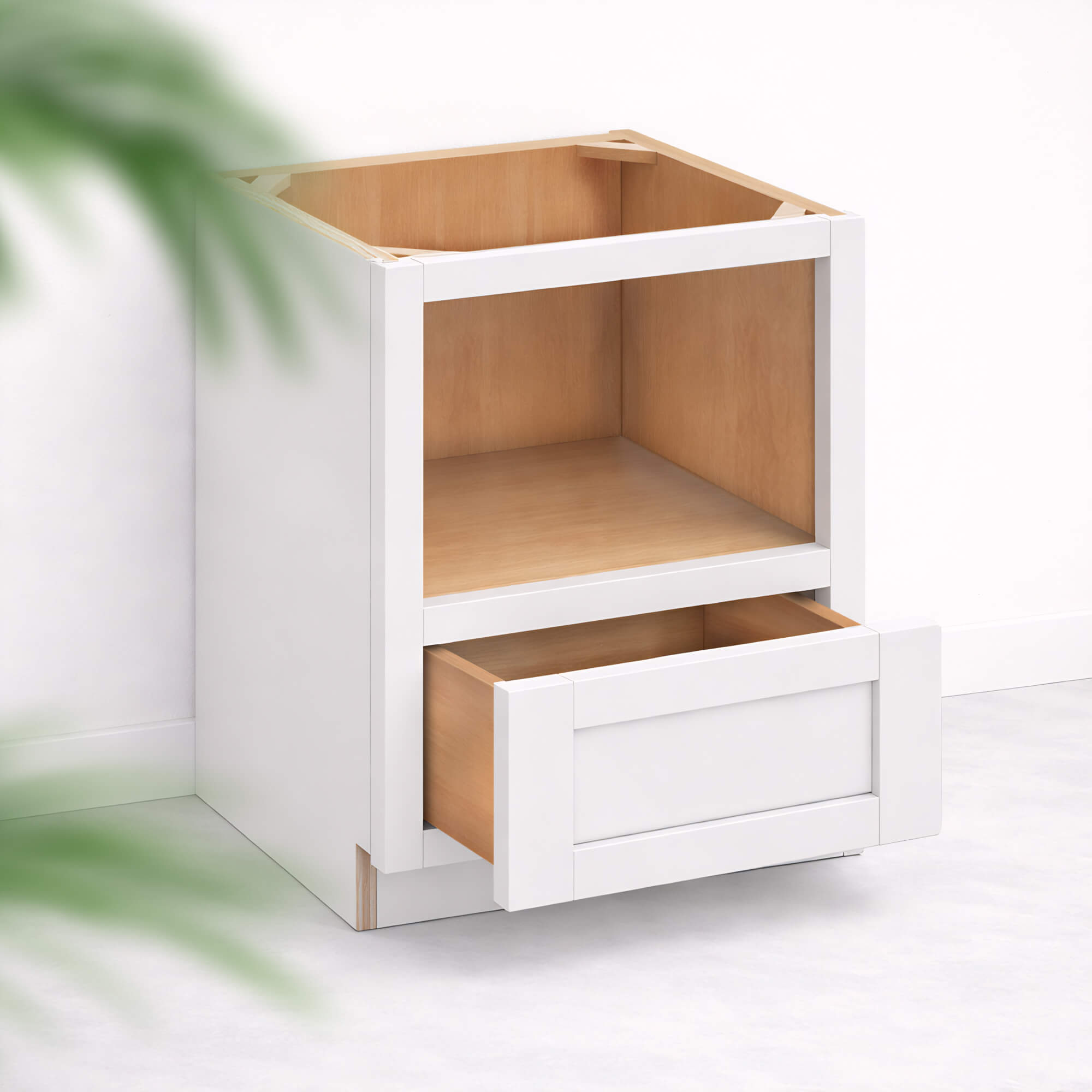 30” RTA Base Cabinet with Open Drawer – 34.5” Height x 24” Depth – White Shaker Kitchen Cabinet Interior View