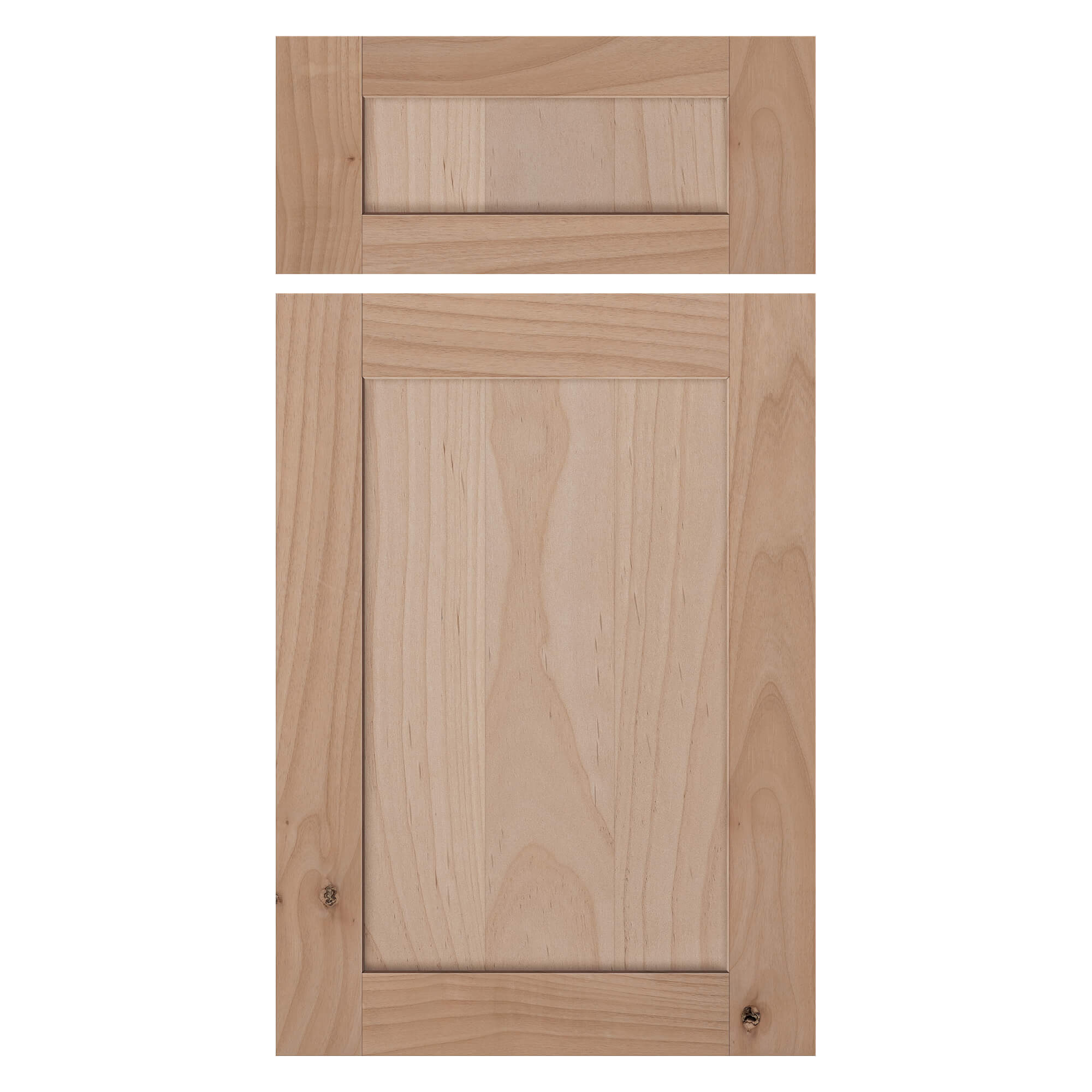 Alder cabinet door front view – solid alder wood with natural variation