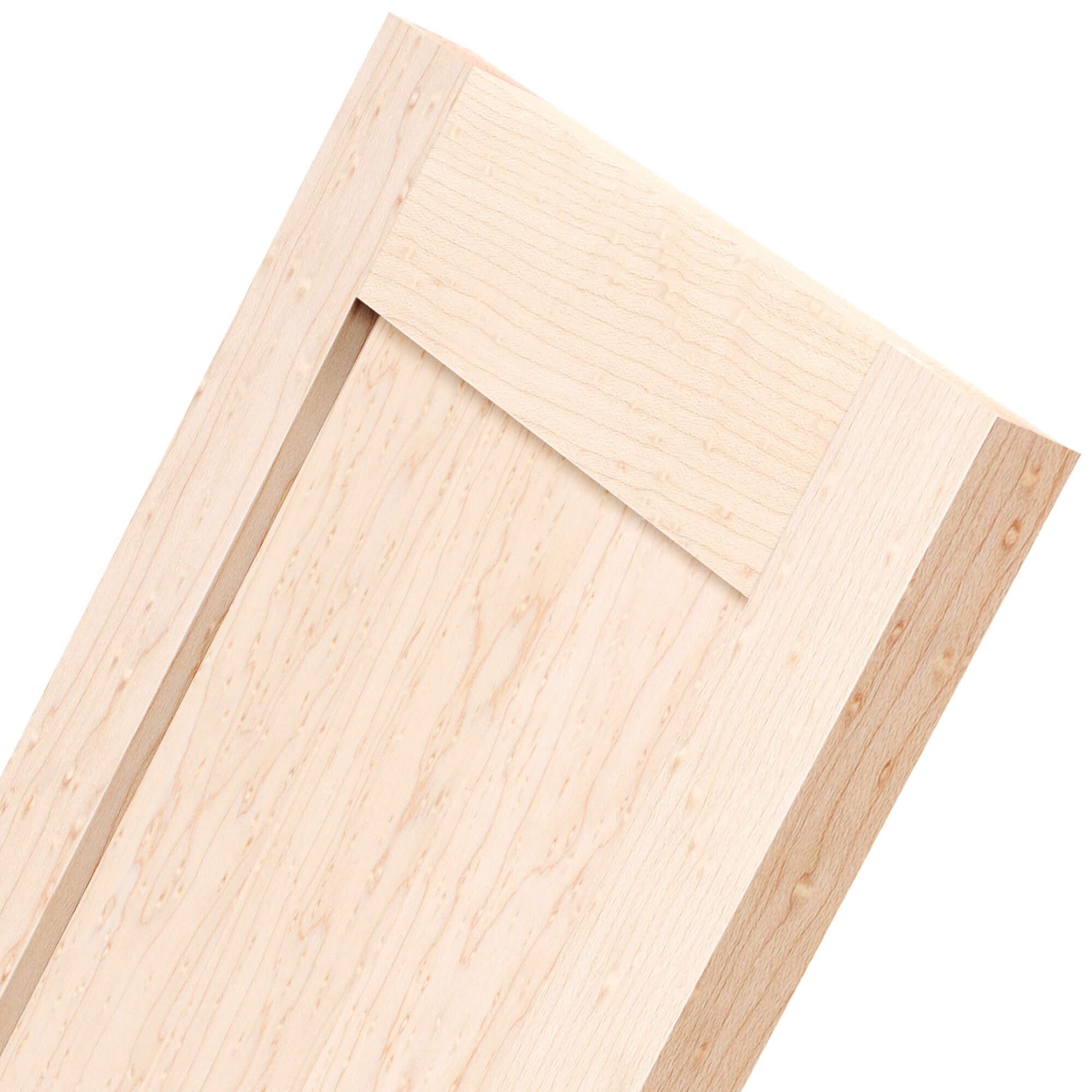 Birdseye Maple cabinet door close-up zoomed view – unique birdseye grain texture, handcrafted maple wood panel
