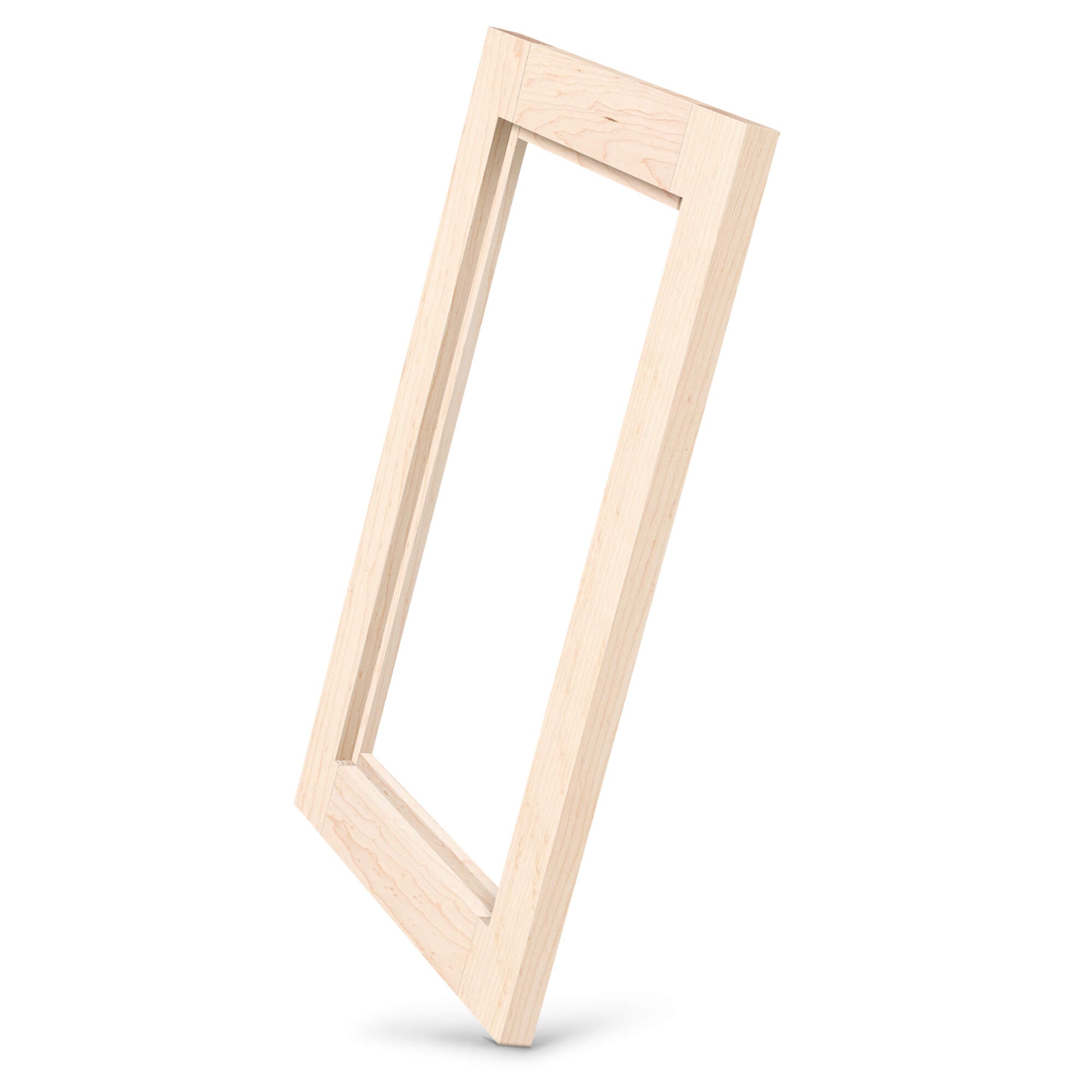 Birdseye Maple glass cabinet door side view – maple frame with birdseye grain, custom glass insert cabinetry