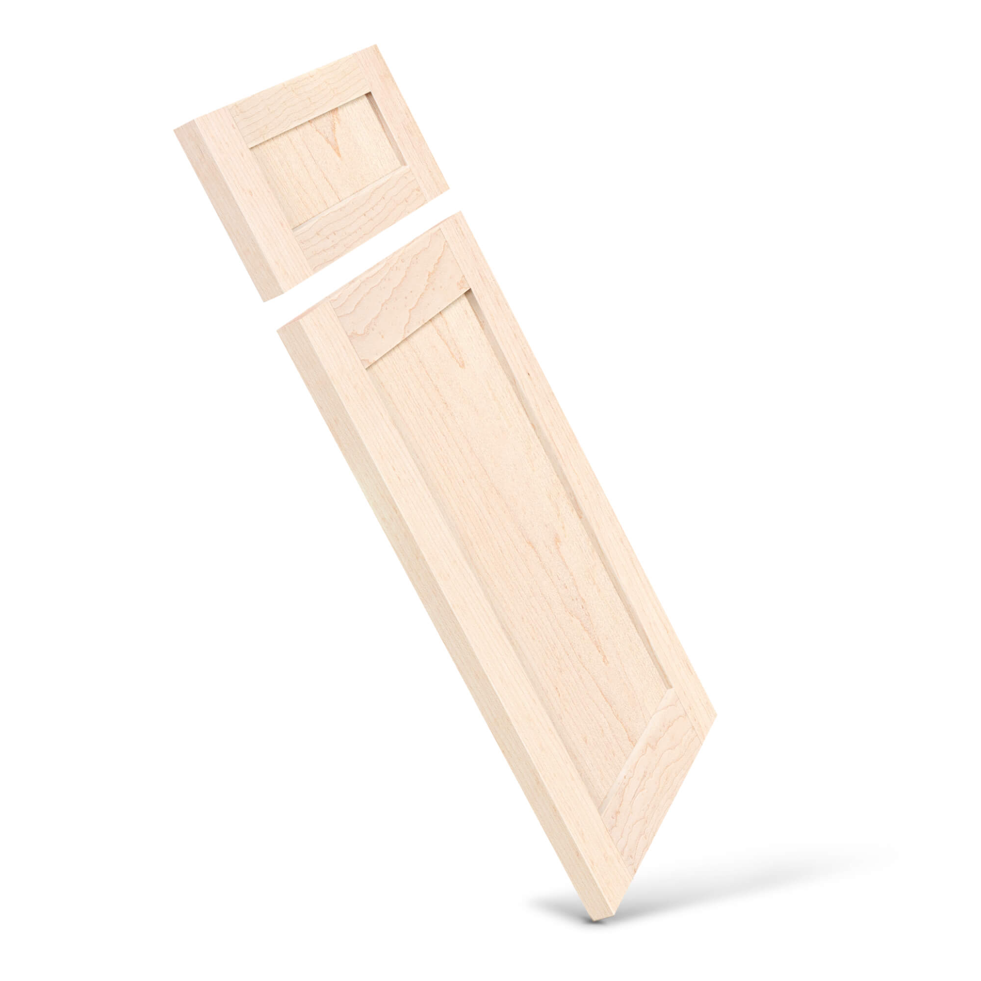 Birdseye Maple wood cabinet door side view – custom shaker style hardwood door, paint or stain ready