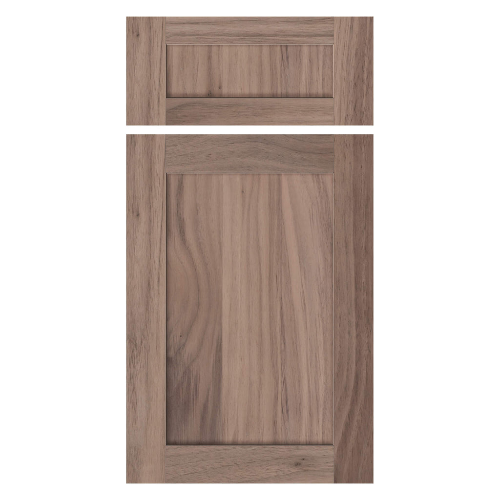 Black Walnut Shaker cabinet door and matching drawer front — front view, unfinished solid wood