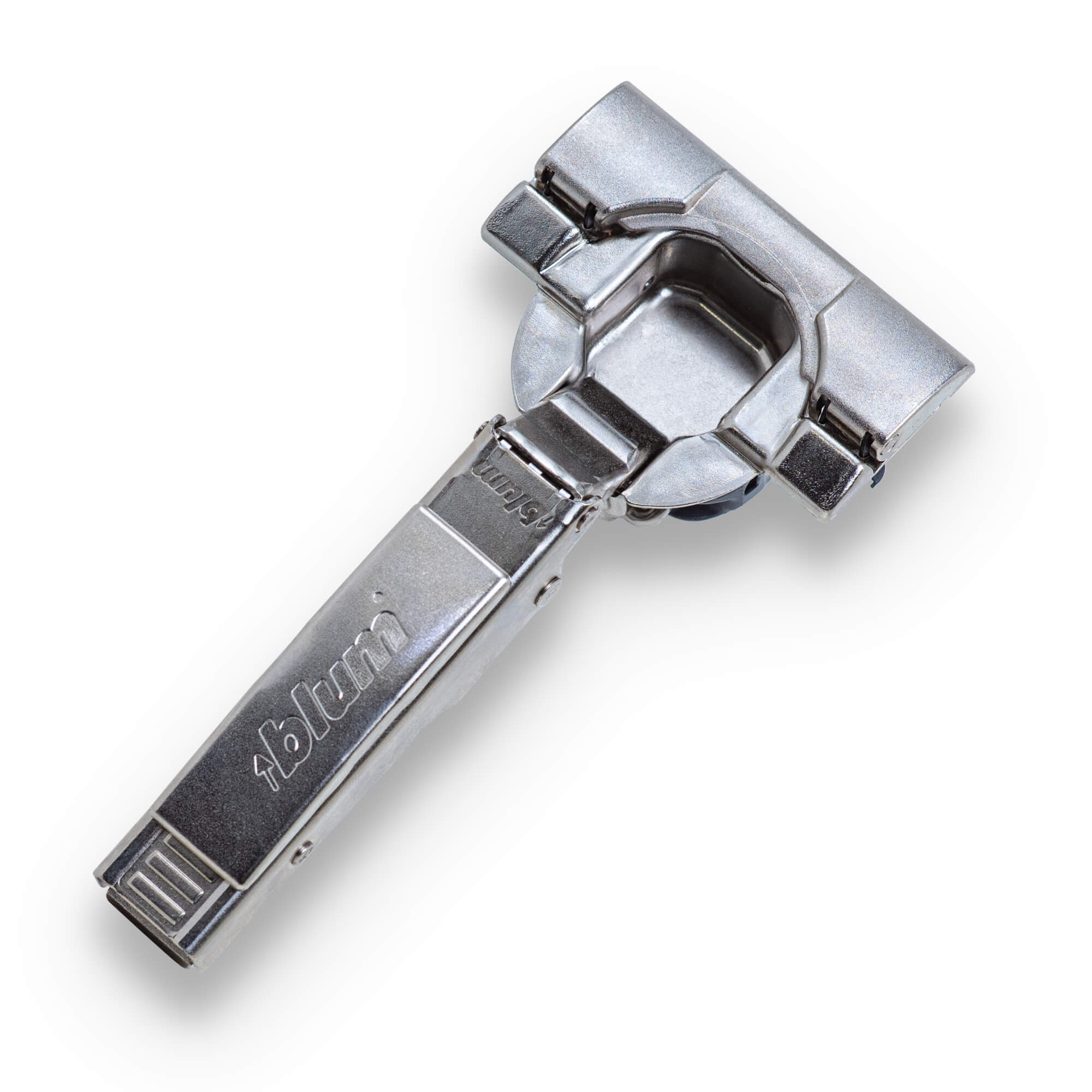 Blum Self-Close Inserta hinge, Nickel, with cover cap — 110° opening, 35 mm cup (12 mm depth) — product photo on white background.