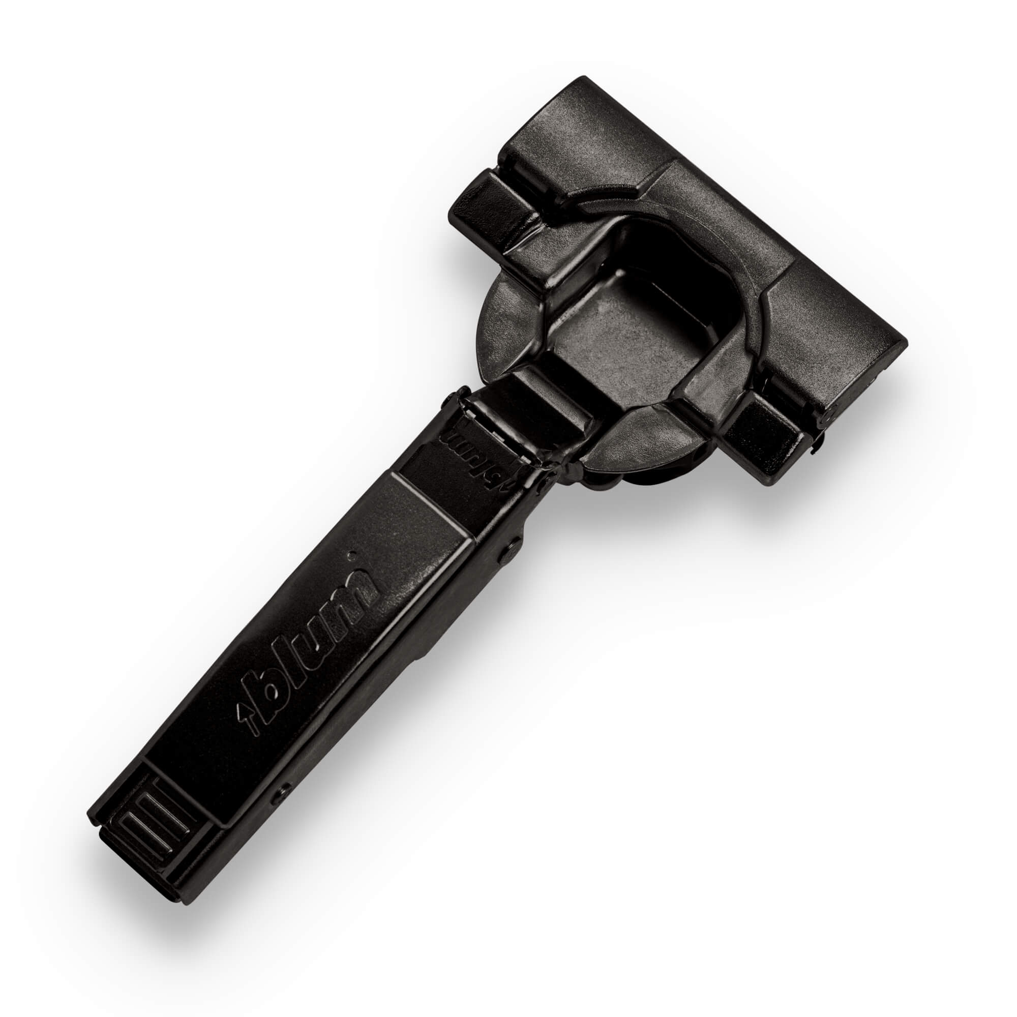 Blum Self-Close Inserta hinge, Onyx, with cover cap — 110° opening, 35 mm cup (12 mm depth) — product photo on white background.