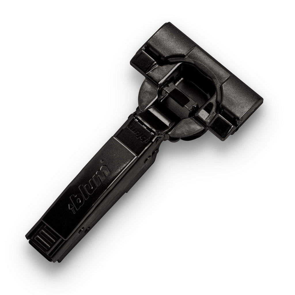 Blum Soft-Close Inserta hinge, Onyx, with cover cap — 110° opening, 35 mm cup (12 mm depth) — product photo on white background.