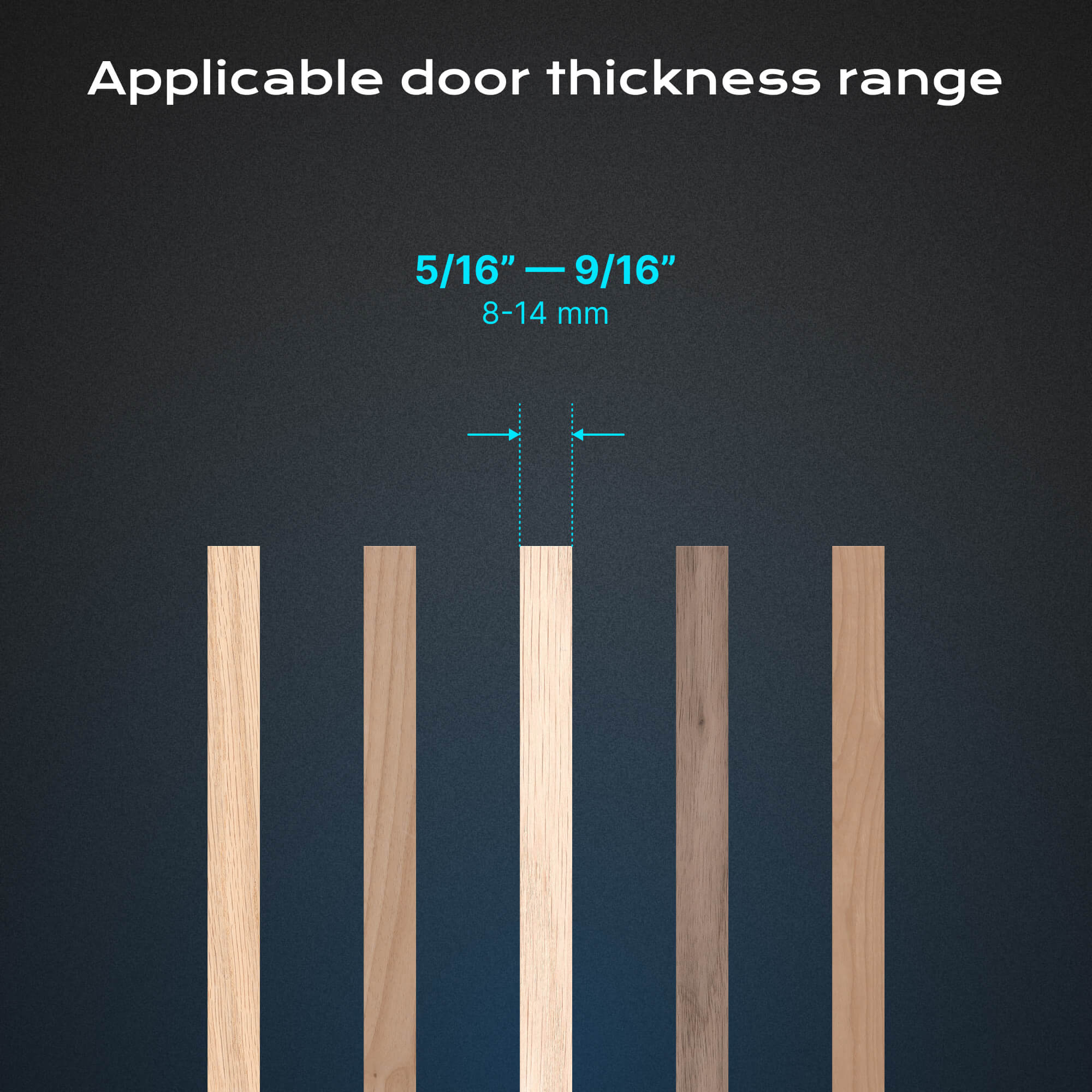 Door thickness compatibility for Blum thin door hinges — fits 5/16″ to 9/16″ (8–14 mm) thin cabinet doors.