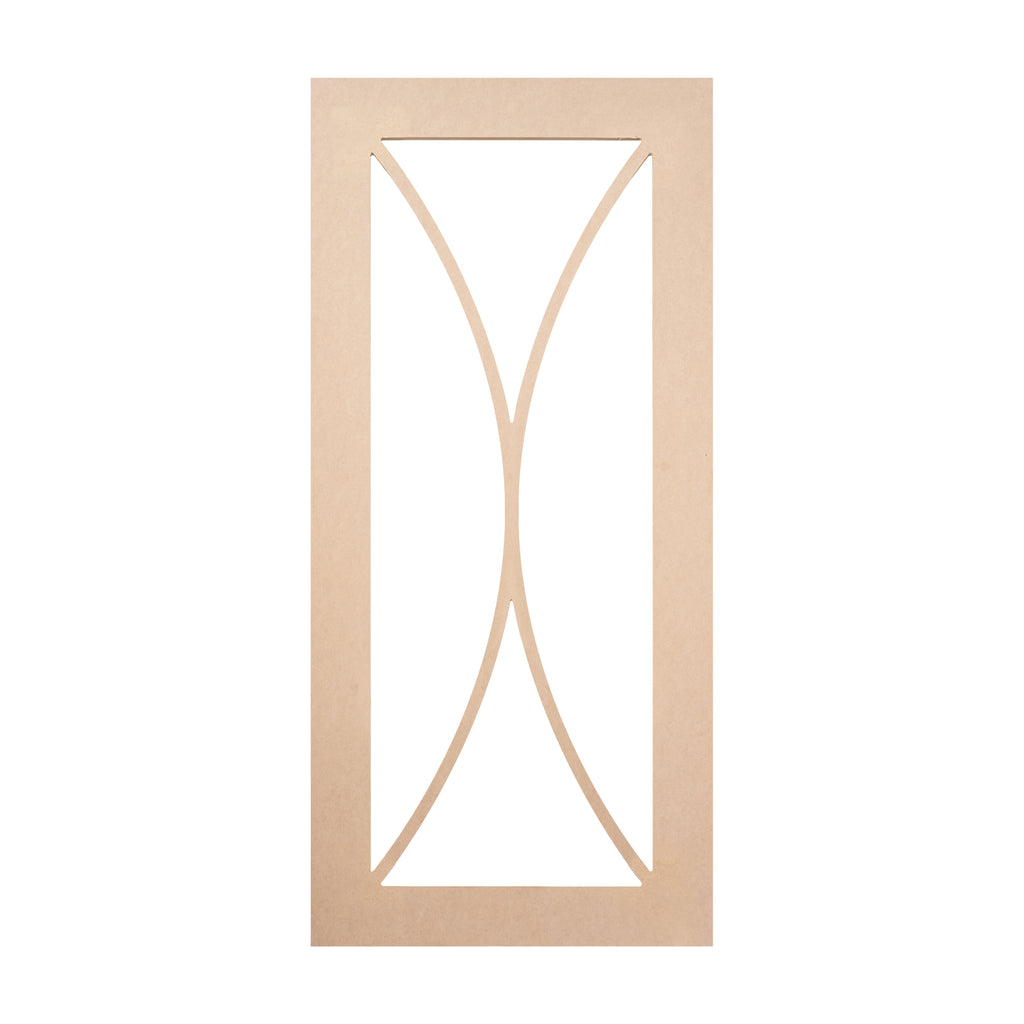 Double Bow Mullion glass-ready MDF cabinet door frame featuring elegant curved bow design – precision-cut and ready for custom glass installation.