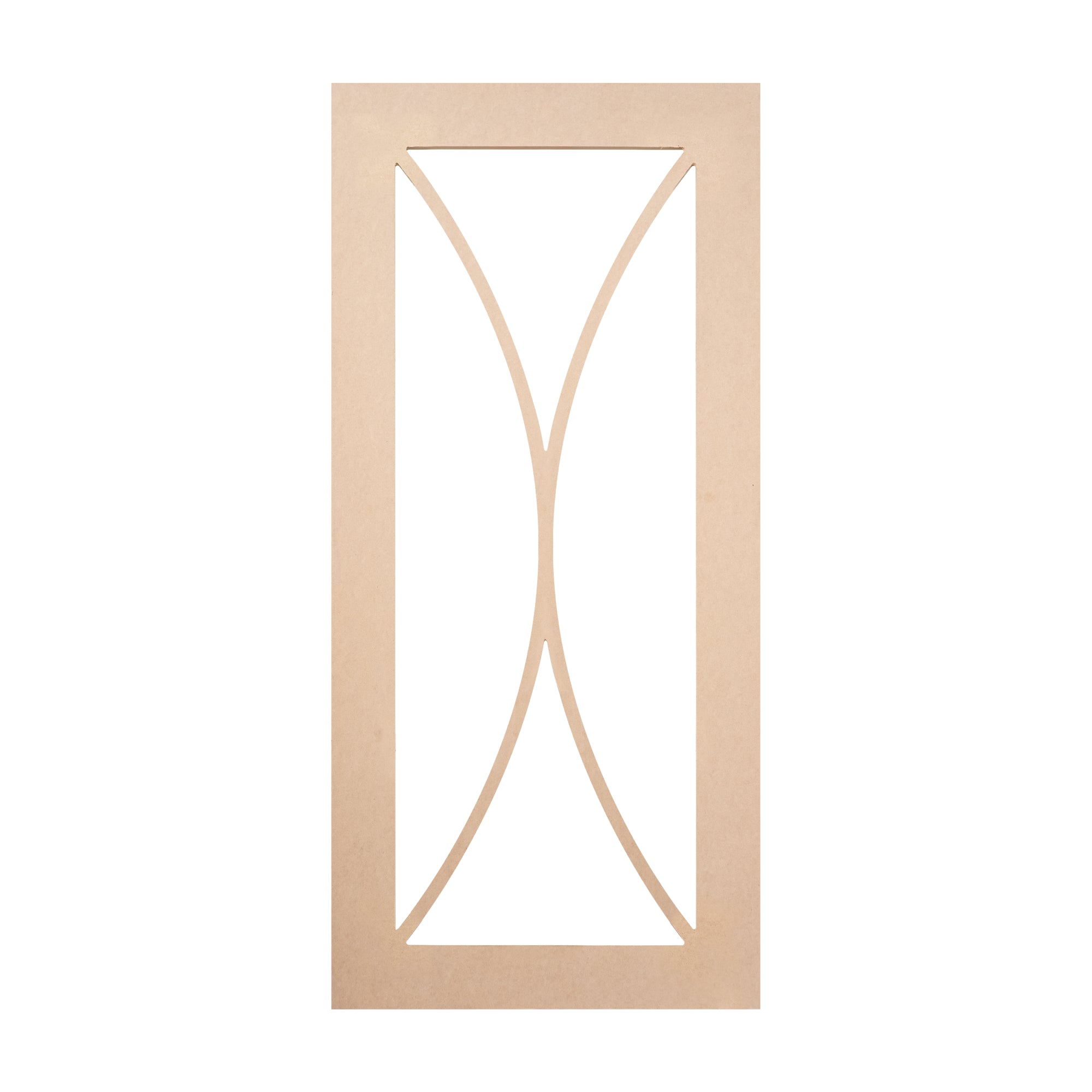 Double Bow Mullion glass-ready MDF cabinet door frame featuring elegant curved bow design – precision-cut and ready for custom glass installation.