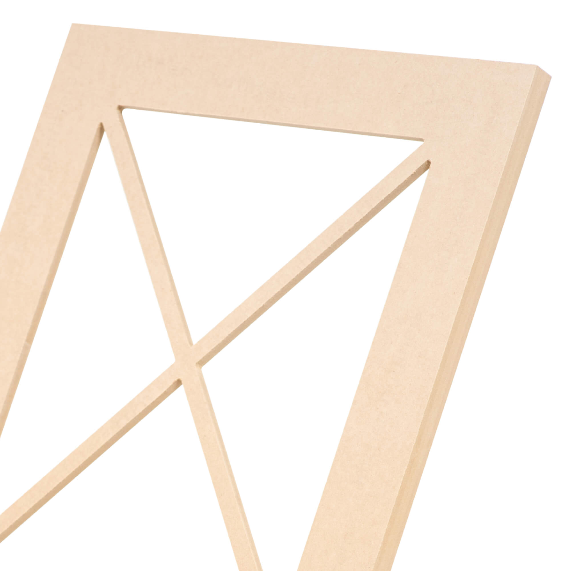 Double X horizontal mullion MDF glass-ready cabinet door frame close-up, clean geometric pattern