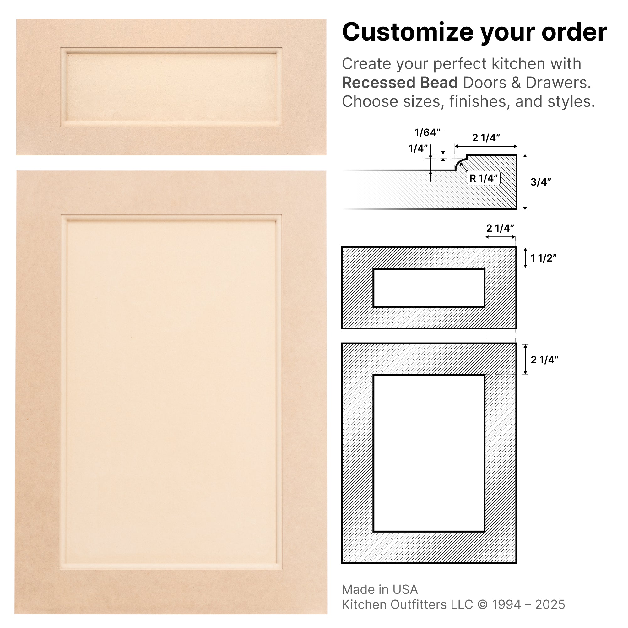 Recessed Bead style door layout – stile and rail specs with panel bead cut profile