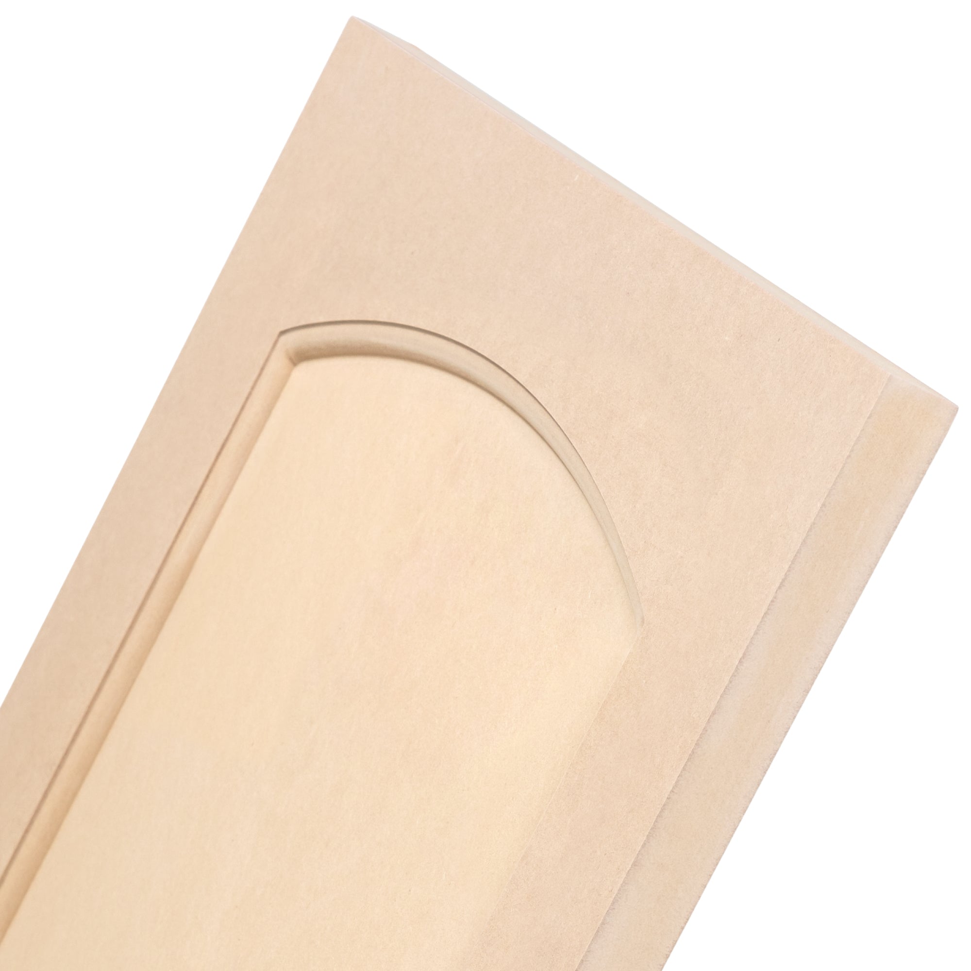 Close-up of Eyebrow Arch Recessed Bead MDF Cabinet Door – smooth curved arch with precise beaded inner edge.