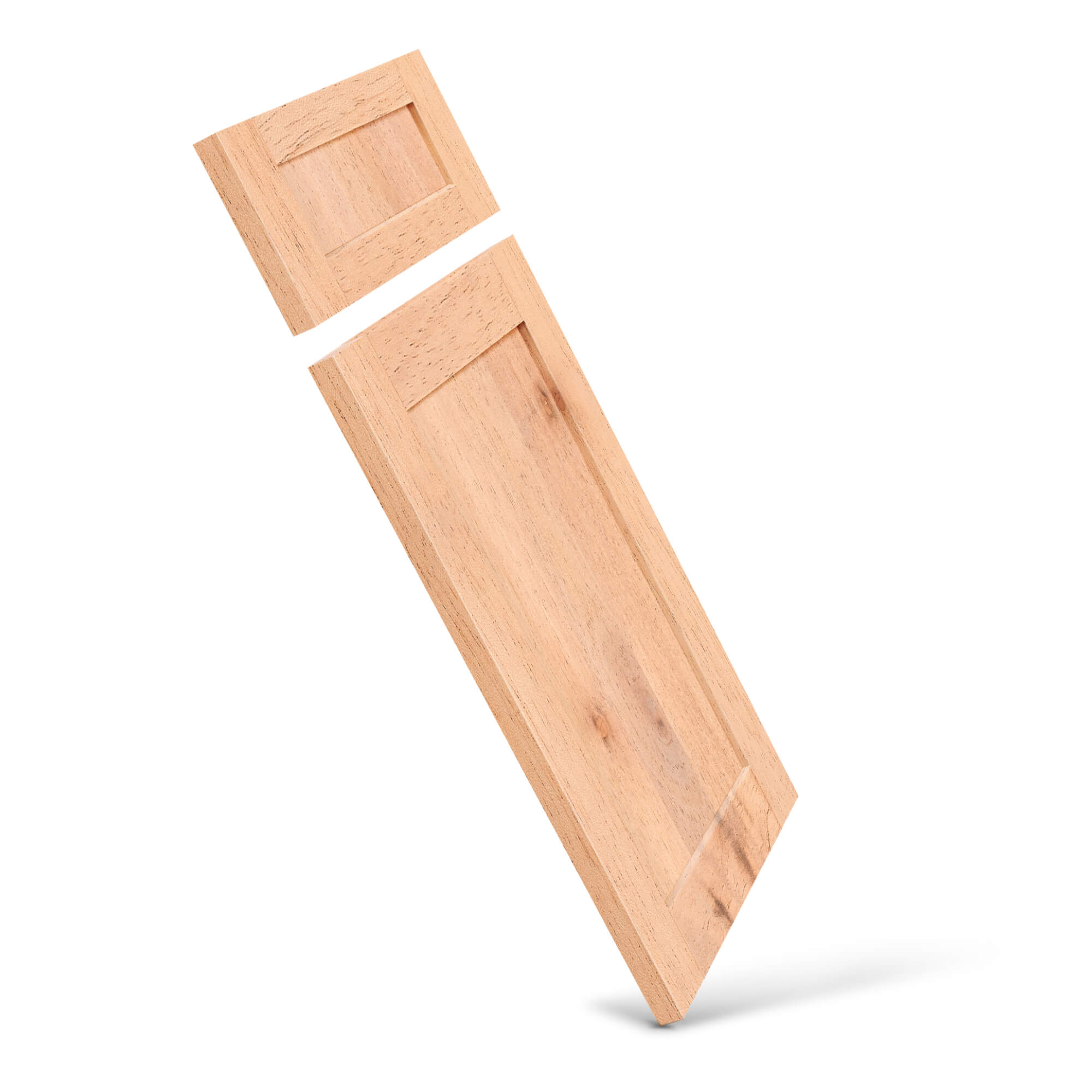 Hickory wood cabinet door side view – rustic hardwood with contrasting grain