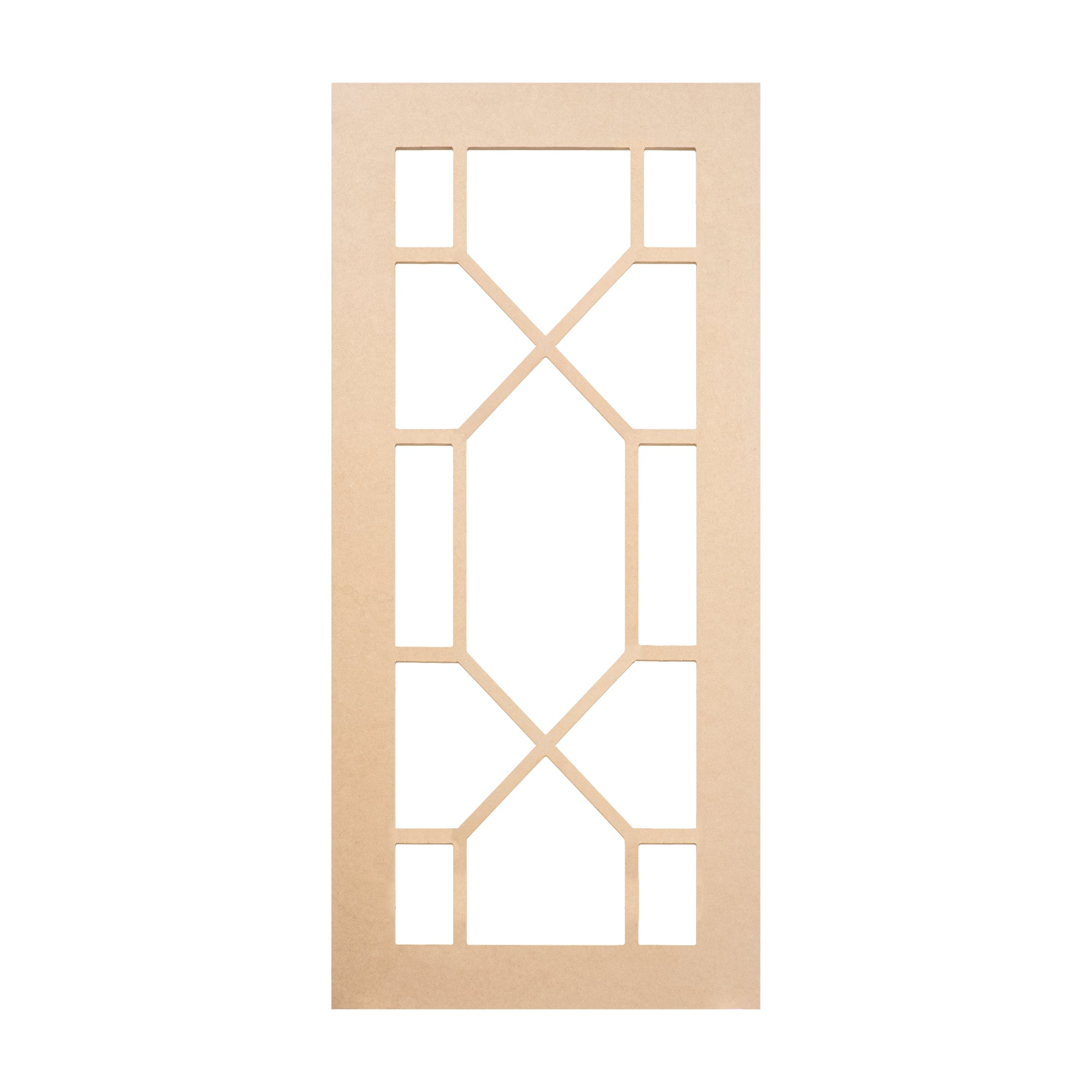Keystone Mullion glass-ready MDF cabinet door frame with geometric diamond pattern and rectangular accents – handcrafted for modern and classic kitchens.