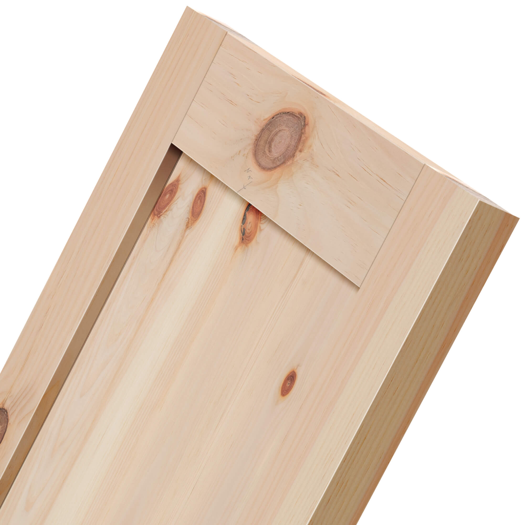 Knotty Pine wood cabinet door side view – natural rustic wood grain