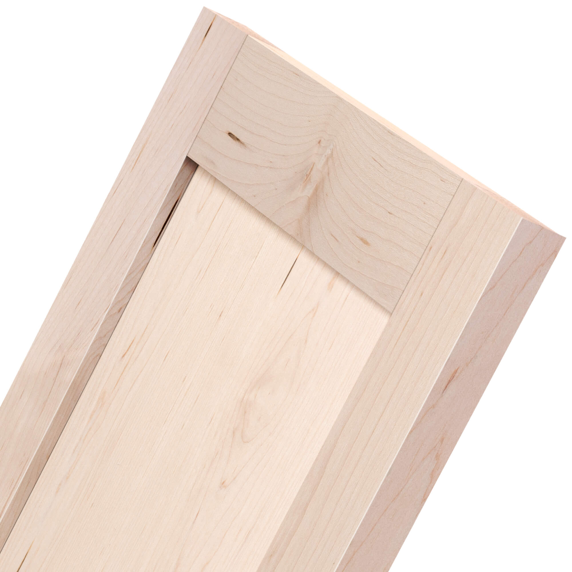Maple paint grade cabinet door zoomed close-up view – fine maple grain surface ready for paint