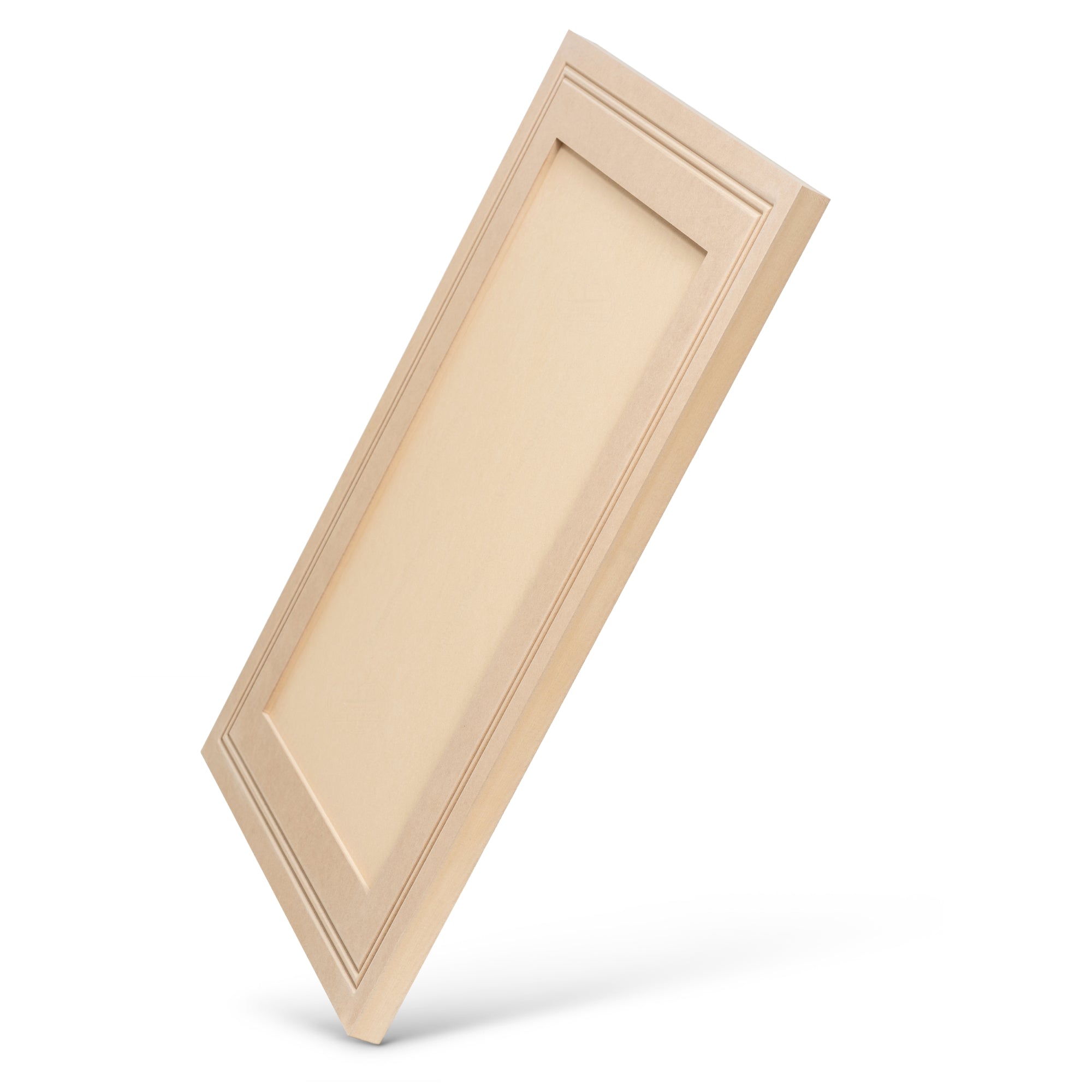 Angled side view of MDF Middle Beaded Cabinet Door — detailed profile showing dual bead edges and recessed panel.