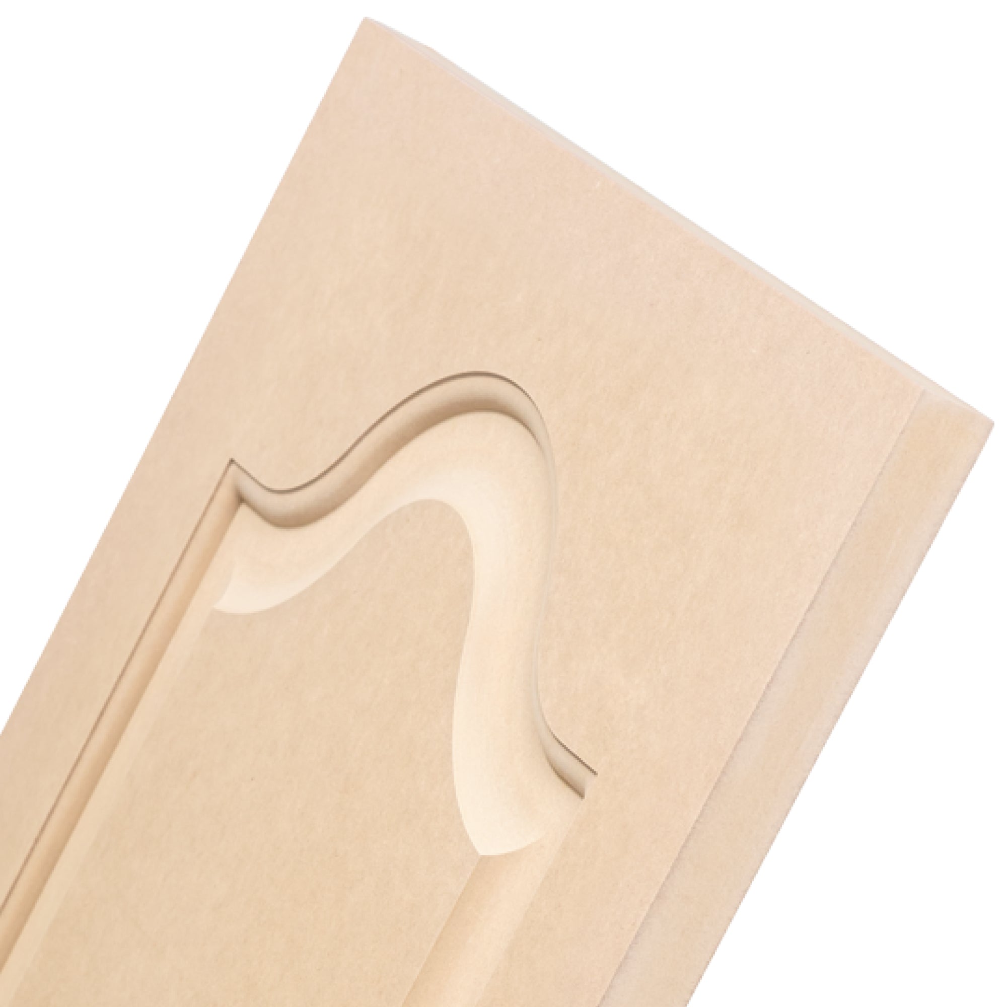 Close-up of Mission Raised Panel MDF Cabinet Door – detailed arched top and raised panel profile.