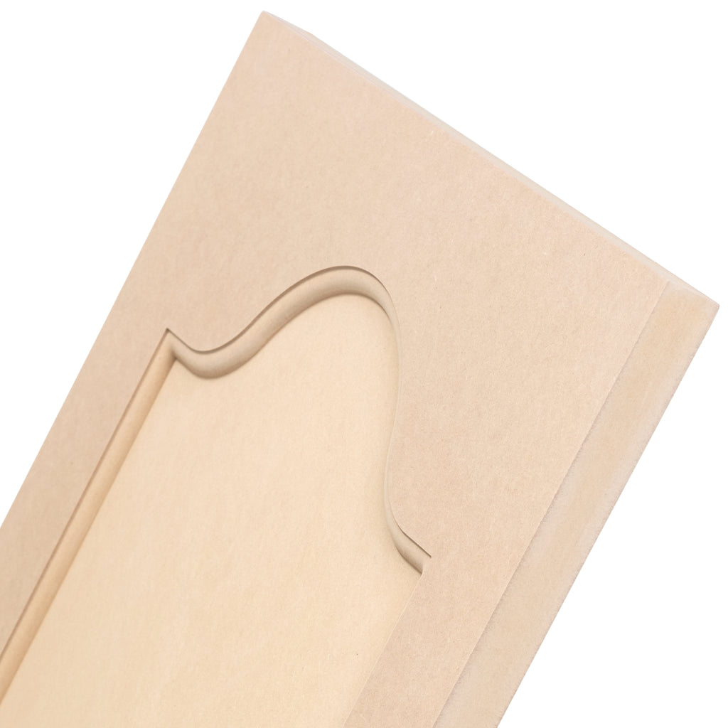 Close-up of Mission Recessed Bead MDF Cabinet Door – detailed arched top with smooth recessed panel and inner bead.