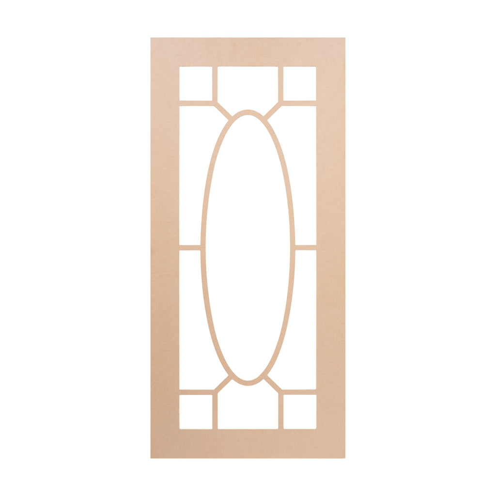Ornamental Oval Mullion glass-ready MDF cabinet door frame with decorative oval center and symmetrical design – crafted for elegant kitchen interiors.