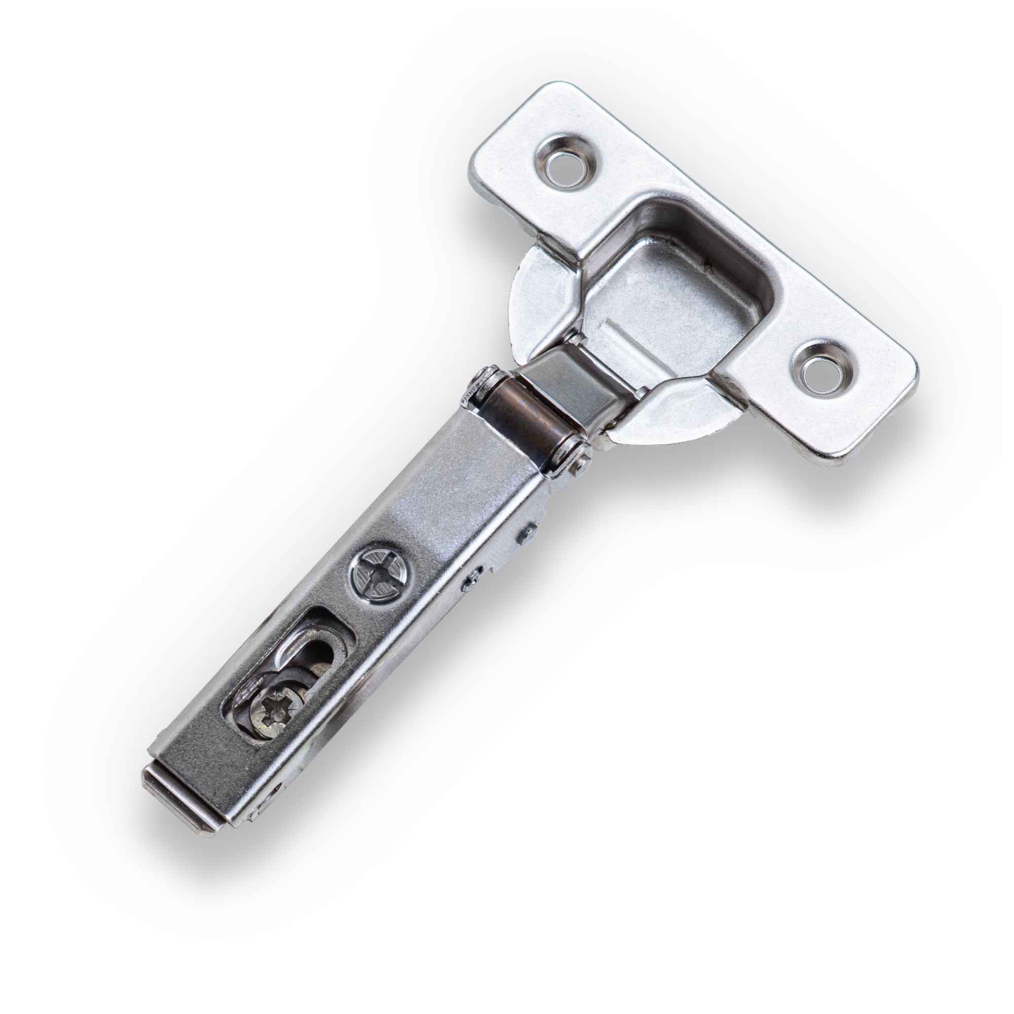 Salice Silentia self-close hinge, screw-on, 35 mm cup, nickel finish — product photo on white background.