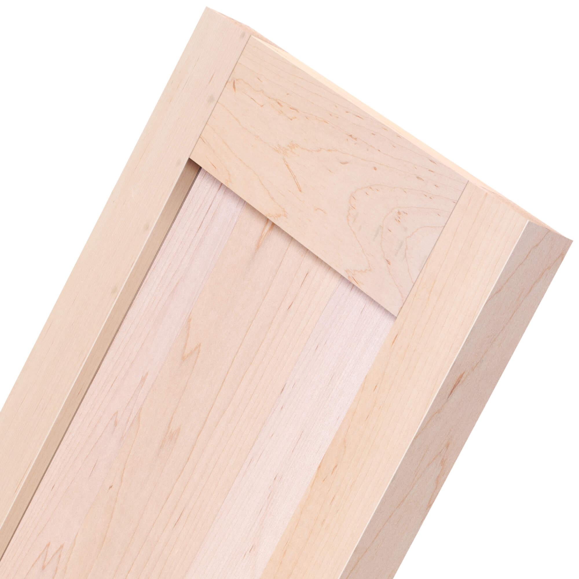 Select Maple cabinet door close-up zoomed view – handcrafted select maple wood, fine grain texture for modern kitchens