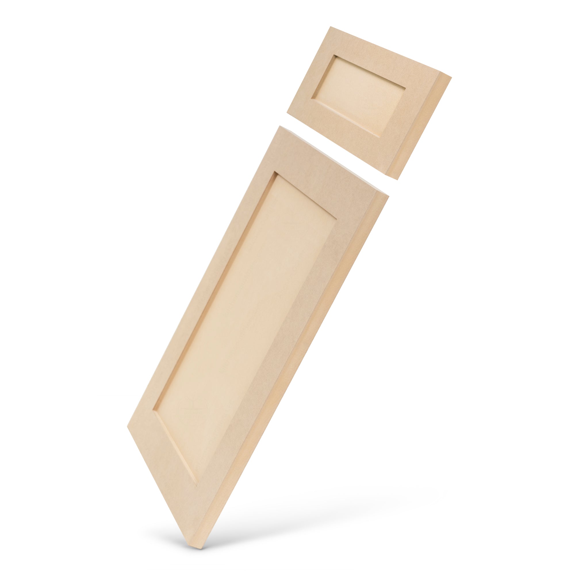 Side view of unfinished MDF Shaker cabinet door and drawer front – modern flat panel style