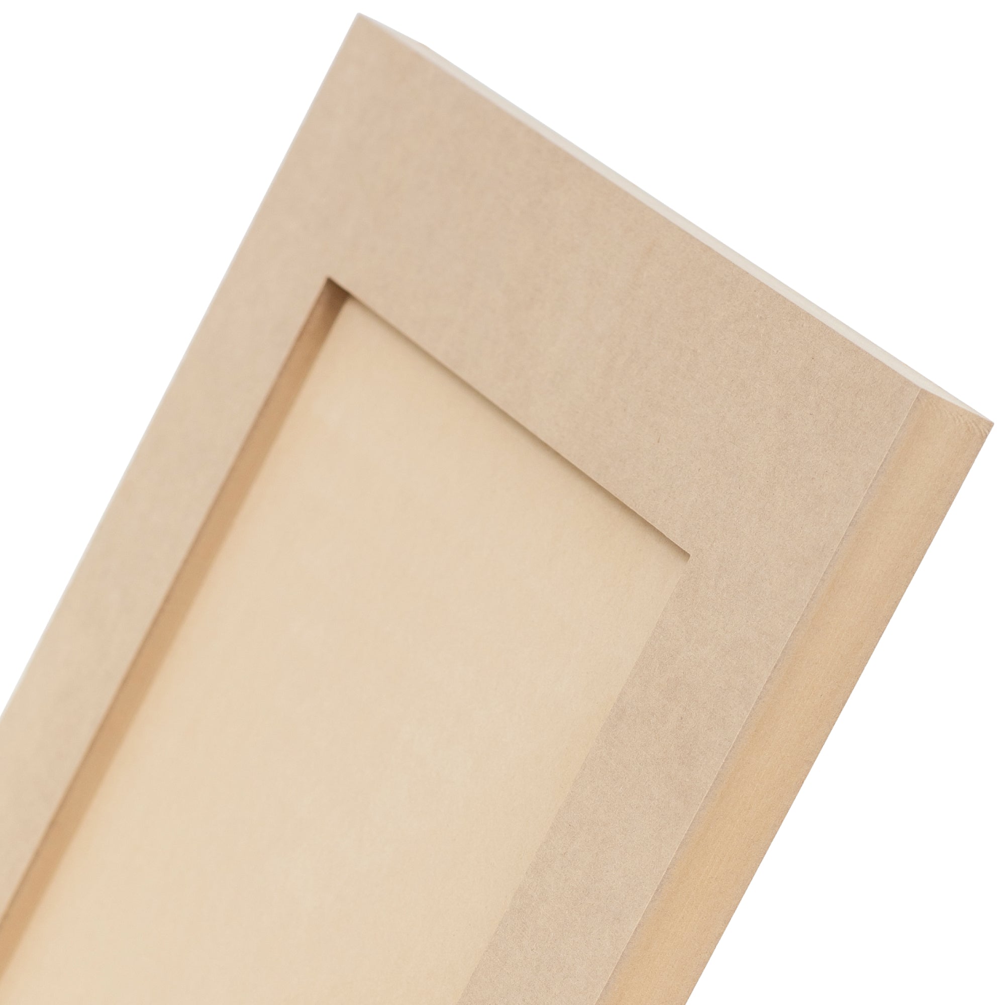 Close-up of unfinished MDF Shaker cabinet door – clean edge profile and smooth paintable surface