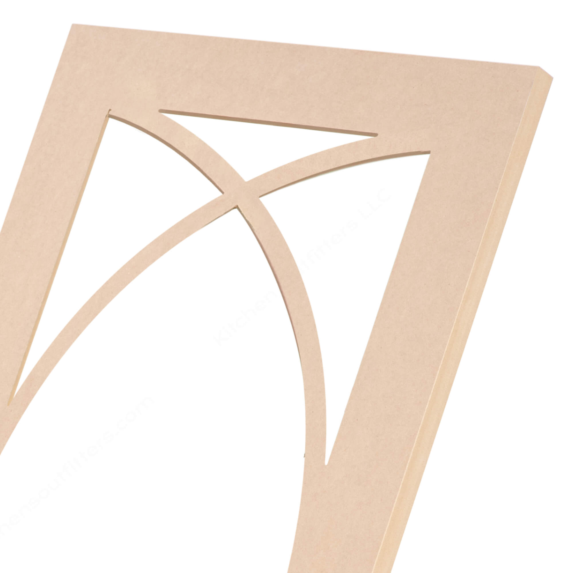 Single elliptical mullion MDF cabinet door frame close-up, glass-ready decorative design