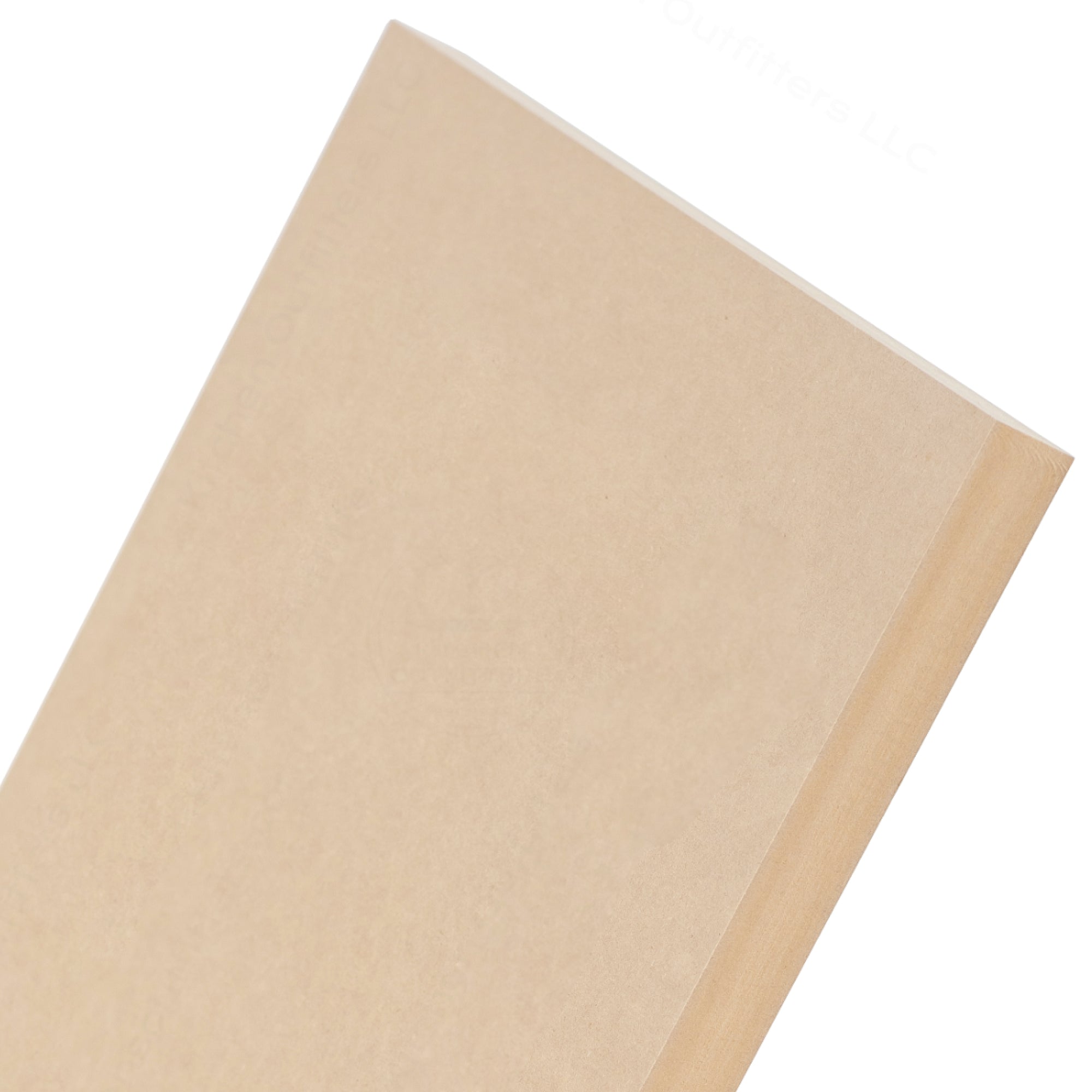 Close-up side view of slab style MDF cabinet door showing smooth edges and 3/4 inch thickness.