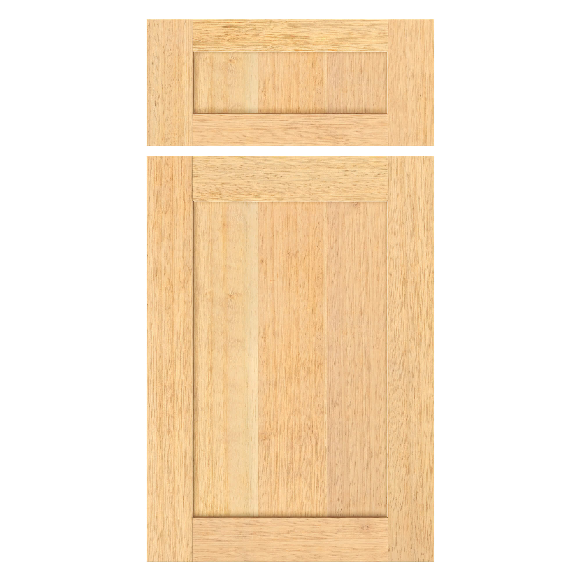 Teak Shaker Cabinet Door (Tectona grandis) — front view with matching drawer front; natural golden-brown grain.