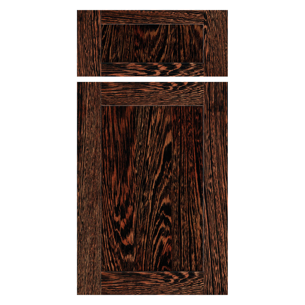 Wenge shaker cabinet door and drawer front set with dark natural wood grain and high contrast pattern