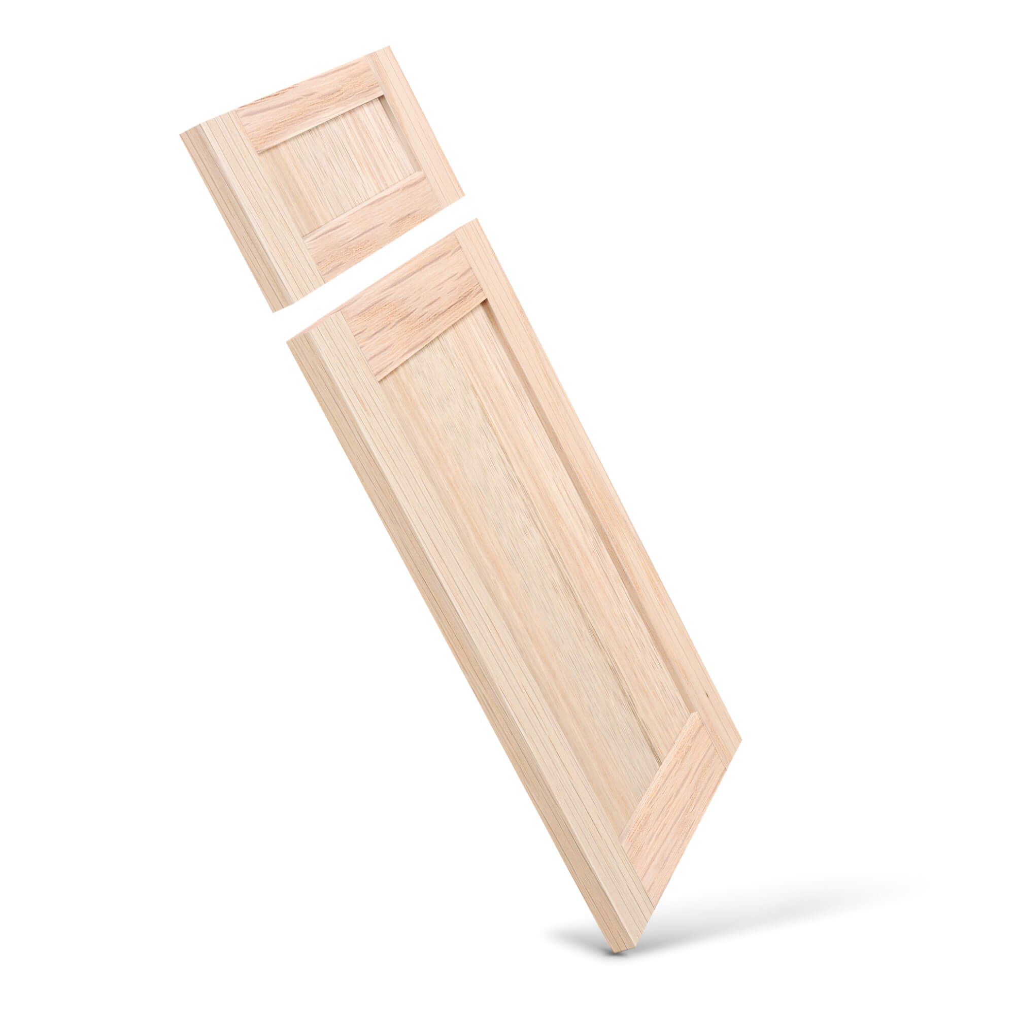 White Oak wood cabinet door side view – rustic hardwood with straight grain, custom shaker cabinet door