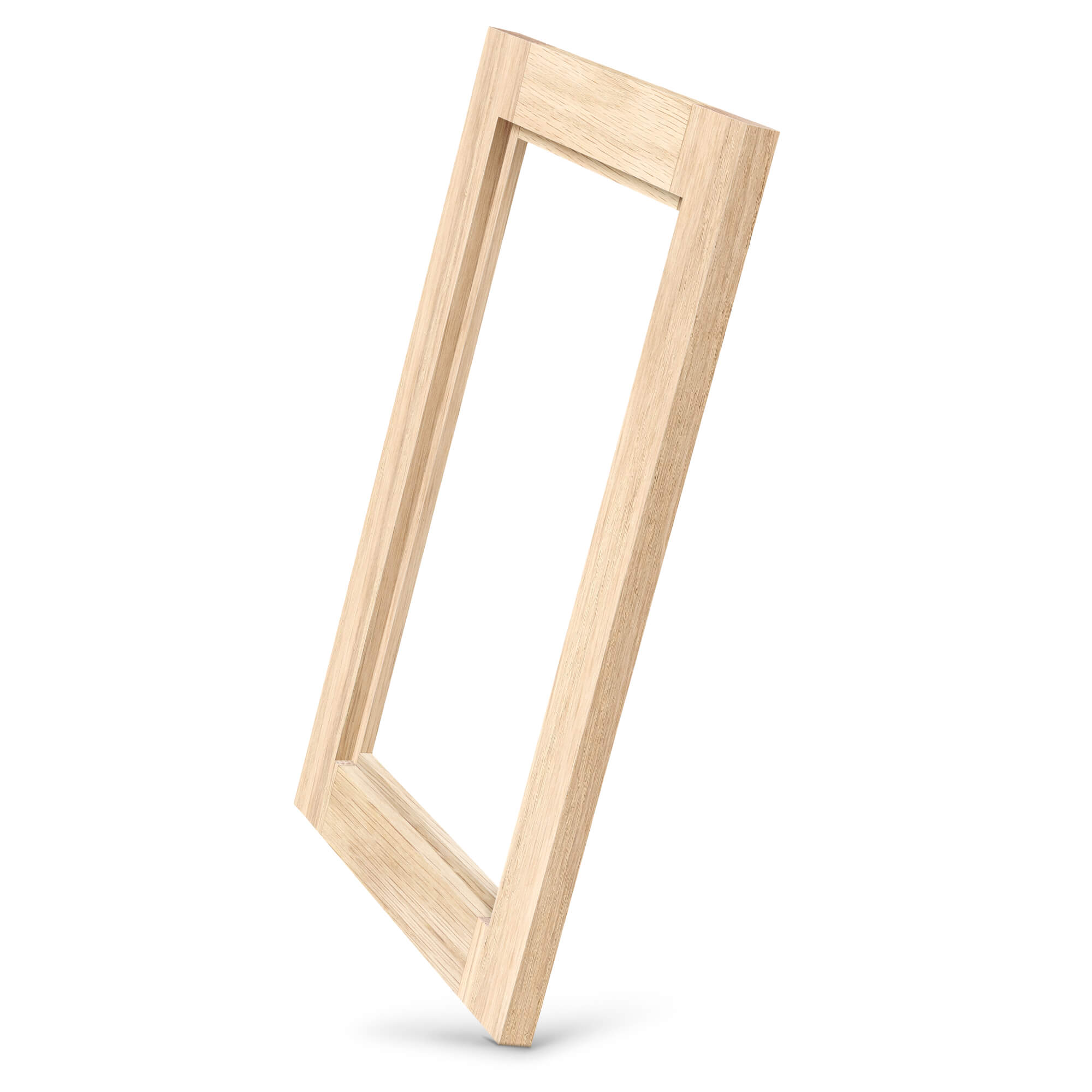 White Oak glass cabinet door side view – solid white oak wood frame, handcrafted glass cabinet insert door